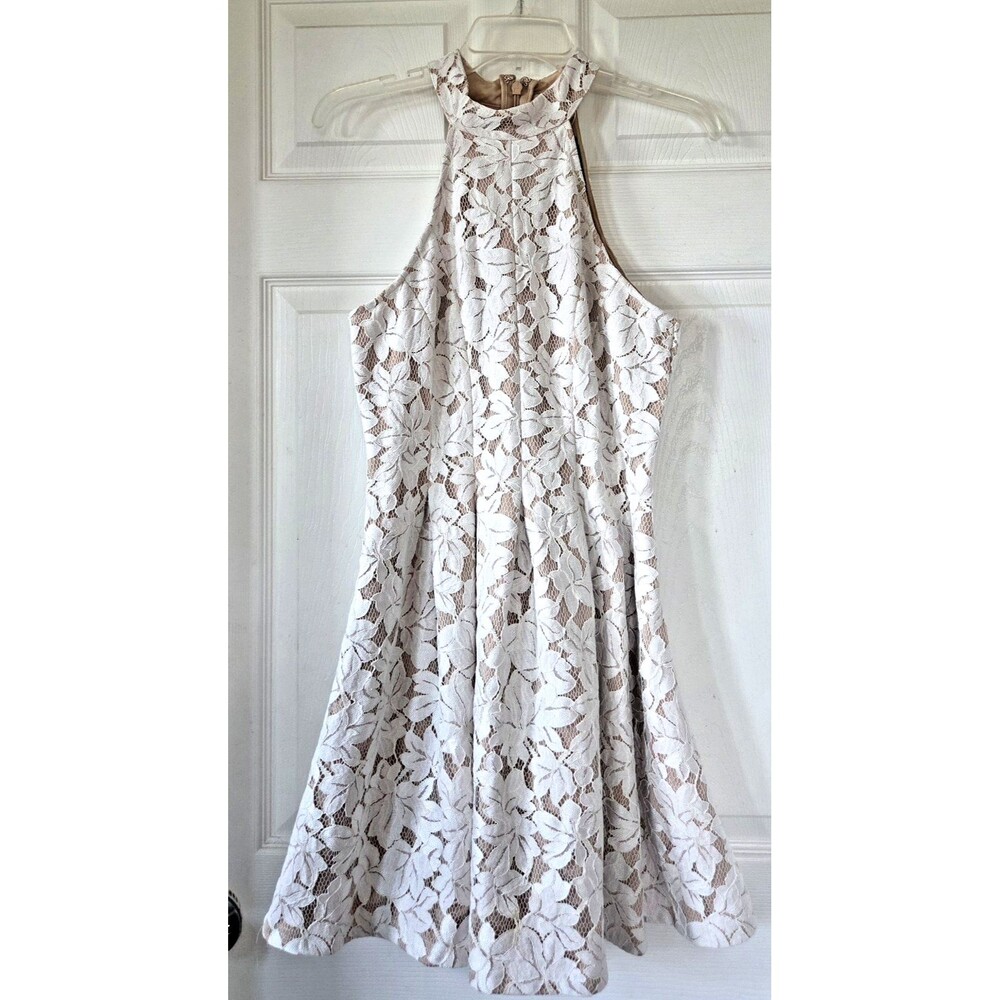 Lulus Ivory Crochet Lace Overlay Halter Neck Dress Sleeveless Mini Whimsy Size M